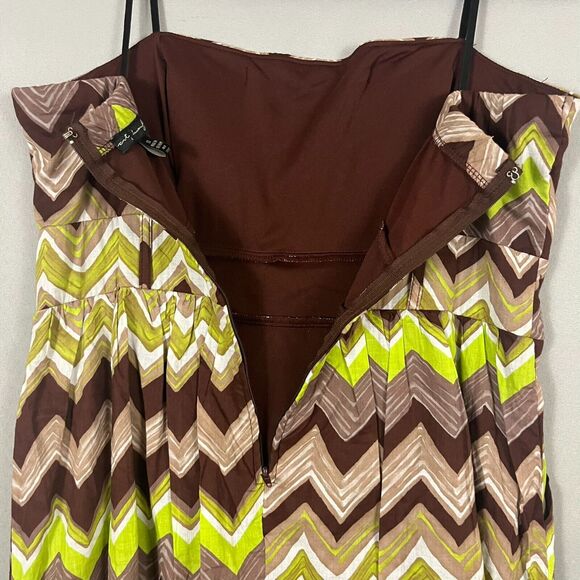 Vintage City Triangles Womens Y2K Chevron Green Brown Mini Babydoll Dress Sz 13 - Picture 4 of 6